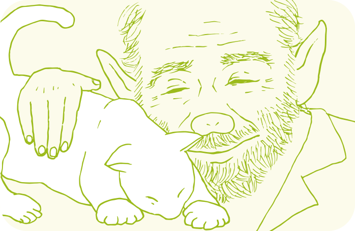 六本指の猫を愛でるヘミングウェイのイラスト
