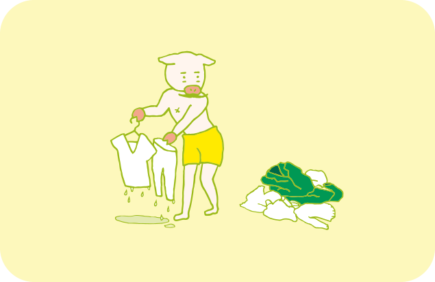 裸で、あっけにとられるトン治のイラスト