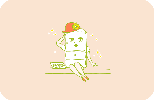 最高の装いでアンティークショップに陳列されるチェストちゃんのイラスト