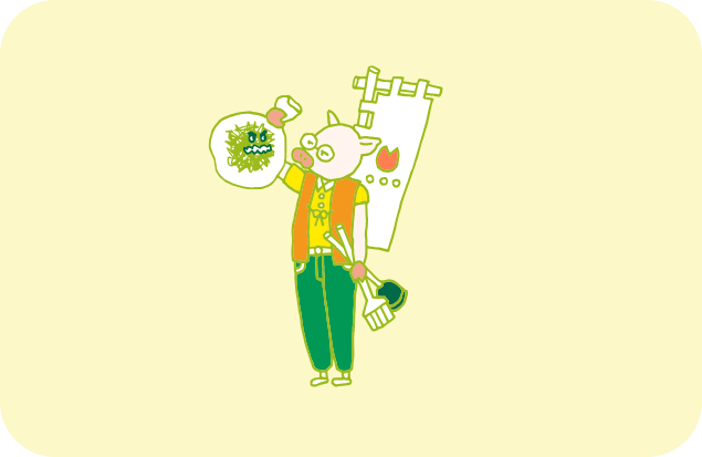 ゴミ袋に入れられてしまって、為す術がないゴミの大将のイラスト