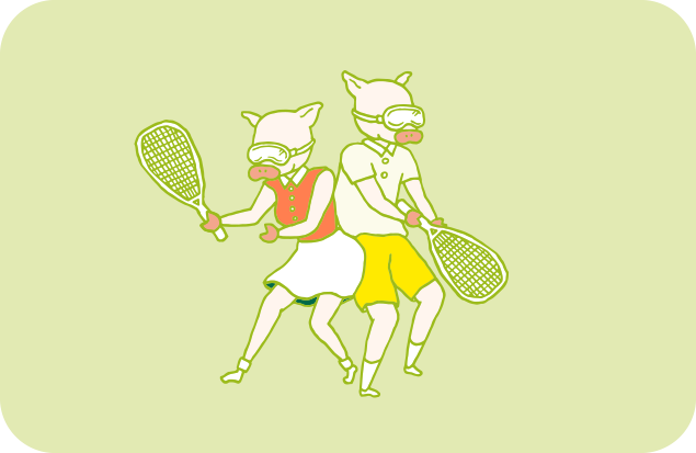 かよトンが憧れた、かっこよくスカッシュをプレイする恋人たちのイラスト