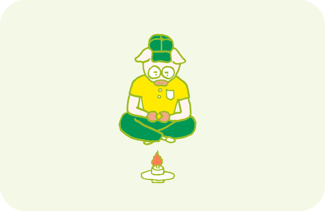 ろうそくの火を見つめて、ミニマリストを気取るトン十郎のイラスト