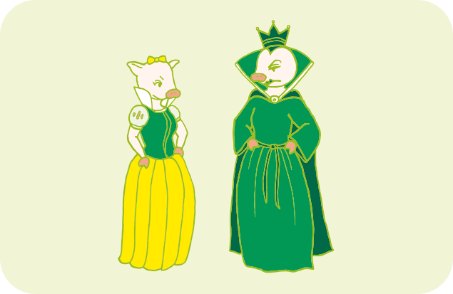 あまり仲が良くなさそうな、整理王妃と片づけ姫のイラスト