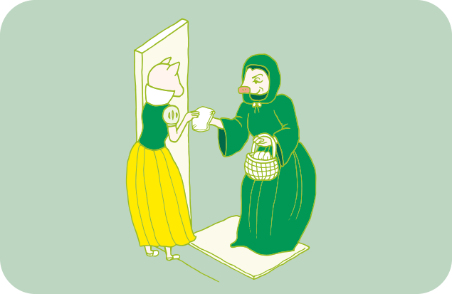 整理王妃の変装と気付かず、迎えてしまう片づけ姫のイラスト