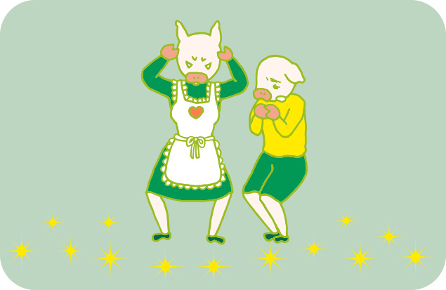 まきびしに囲まれて途方にくれる夫婦のイラスト