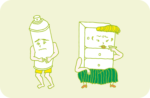 お腹が痛くて辛そうなヘンデルと、ヤンキー座りでタバコを吸っているグレテルのイラスト