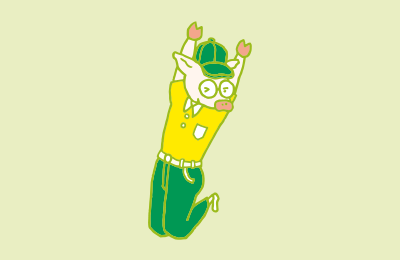 年末の大掃除をやる気マンマンで、ジャンプしているトン十郎のイラスト
