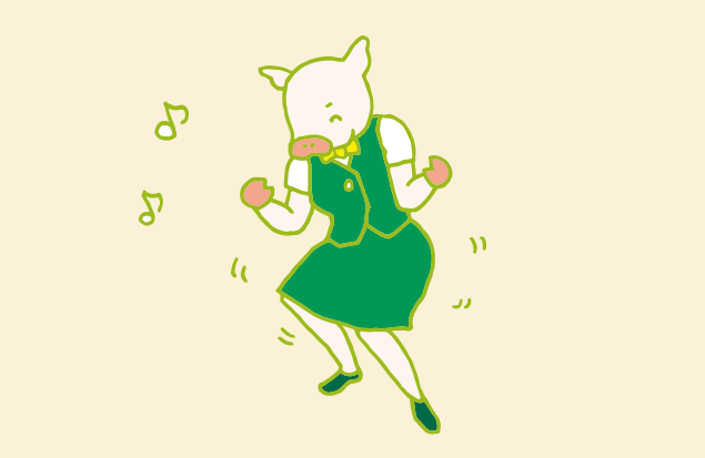 大好きな音楽を聴いてルンルン気分で踊る、かよトンのイラスト