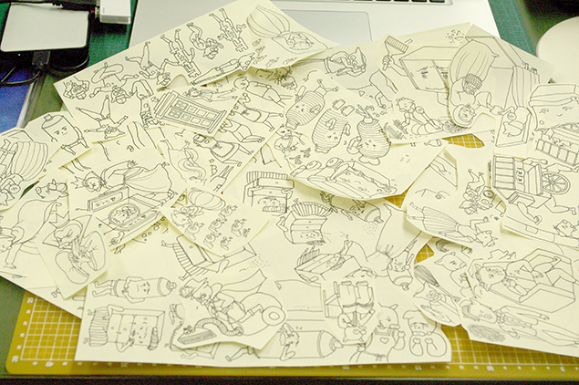 大量の手書きイラストの写真