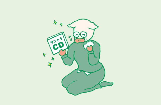 サントラを聴いて感動している、みちトンのイラスト