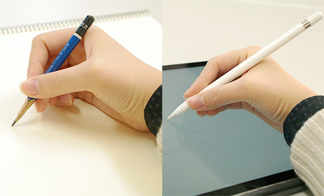 クロッキー帳とiPad Pro、それぞれで描いているところの写真