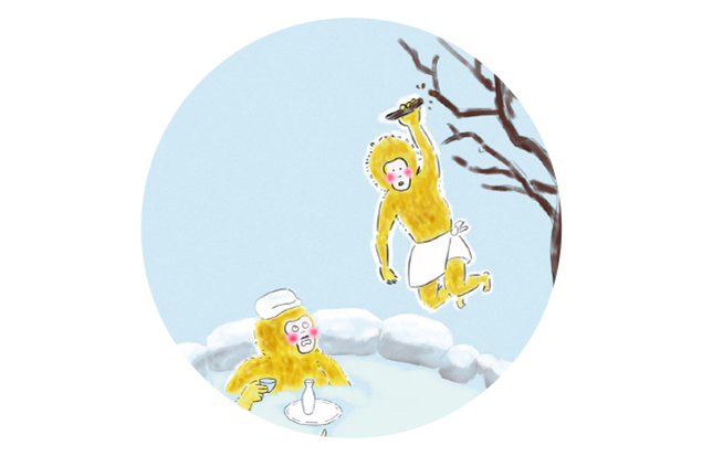 木から落ちる猿と、その一番近くにいた猿だけを切り取ったイラスト