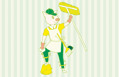 大掃除をしているトン太のイラスト
