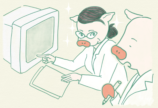 大学病院の先生と、かよトンのイラスト