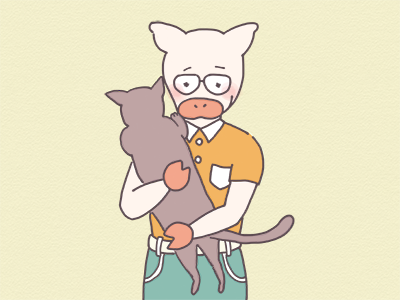 猫を抱いて嬉しそうなトン十郎のイラスト