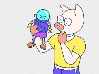 ロボットを持っているトン十郎のイラスト