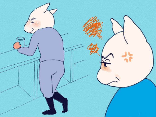 飲んだくれているトン一郎のイラスト