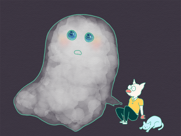 のんびりするオバケのイラスト