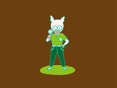 虫眼鏡を持ったトン十郎のイラスト