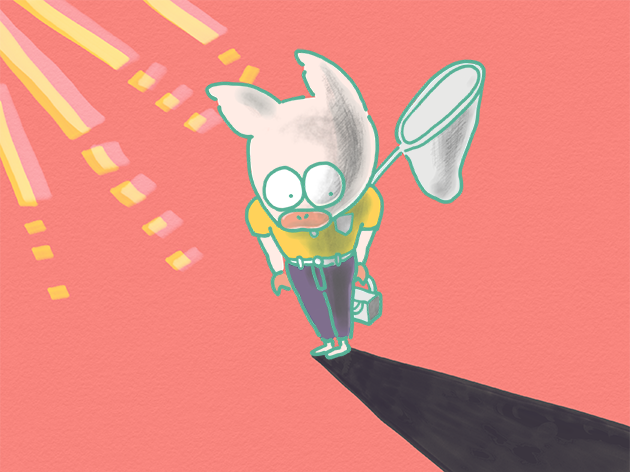 強い日差しで影かできているトン十郎のイラスト