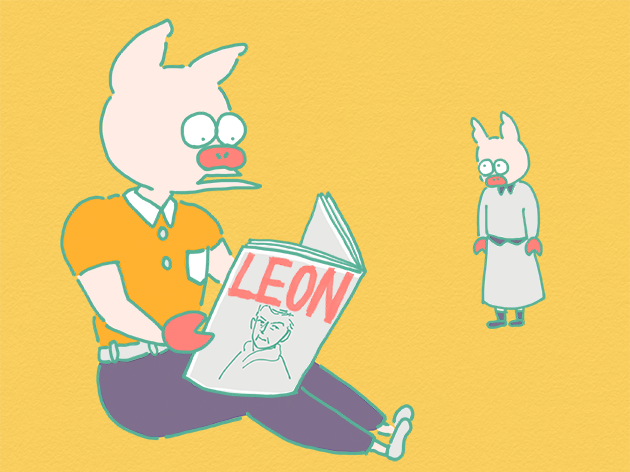 雑誌「LEON」を読むトン十郎のイラスト