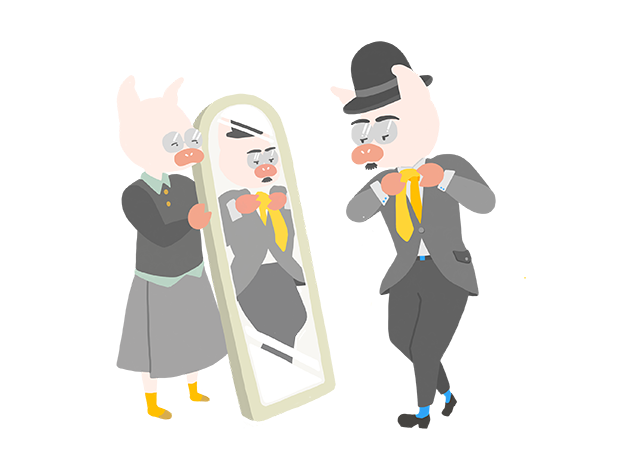 チャップリンに扮するトン十郎のイラスト