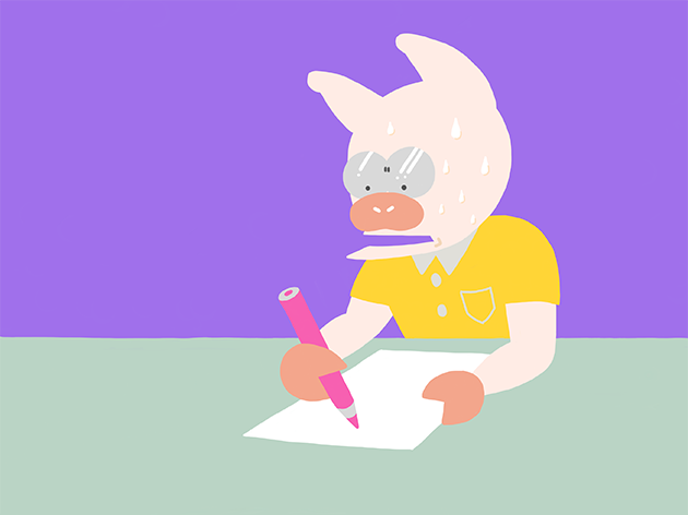 ブログ執筆中のトン十郎のイラスト
