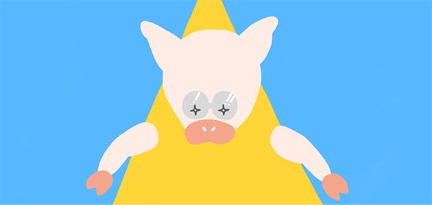 目を輝かせるトン十郎のイラスト