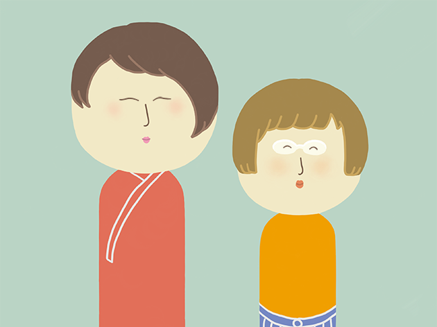笑っている妻と娘のイラスト