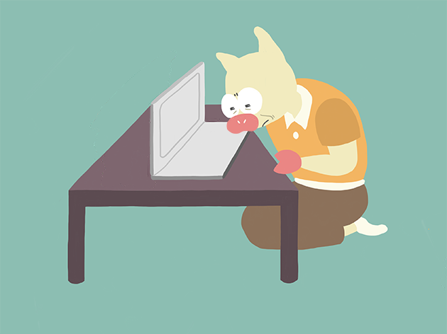 シルバー人材センターの求人を見るトン十郎のイラスト