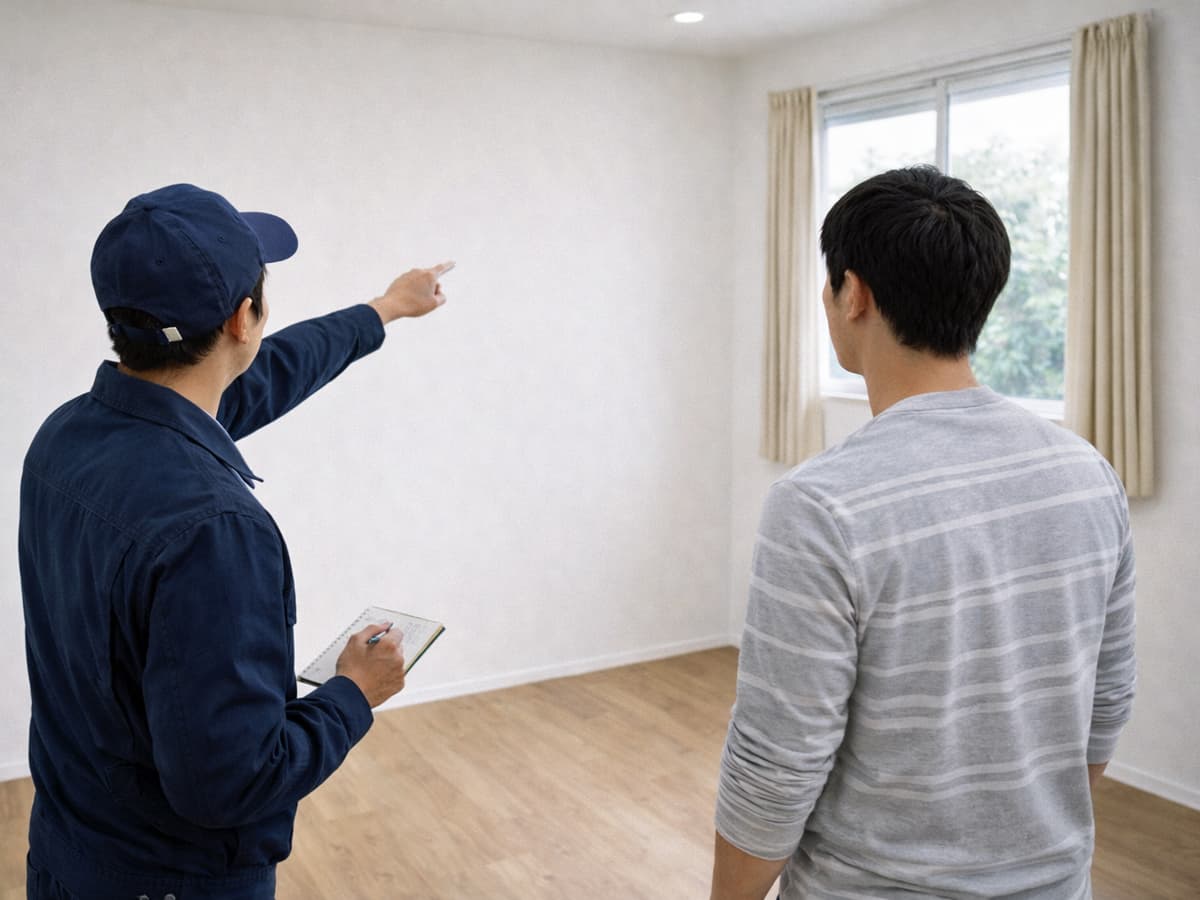 引越し前の洋室で配置について相談する様子