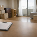 実家の片付けを任され、不用品回収前に家具や荷物を整理した引越し前の室内の様子（豊明市）