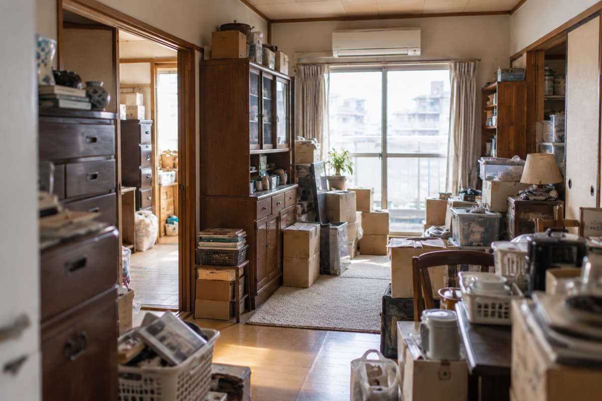 退去前で家具や荷物が多く残っている3Kの部屋