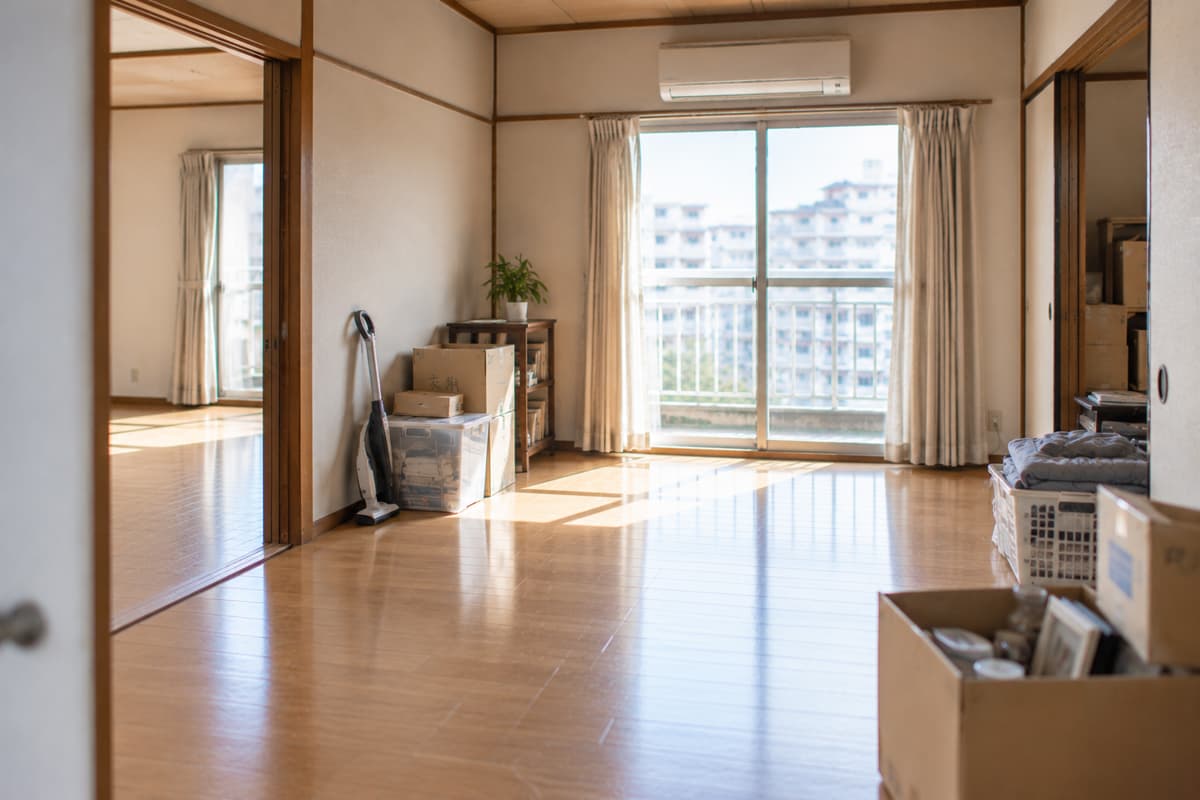 大型家具の搬出後、荷物が少なくなった退去前の部屋